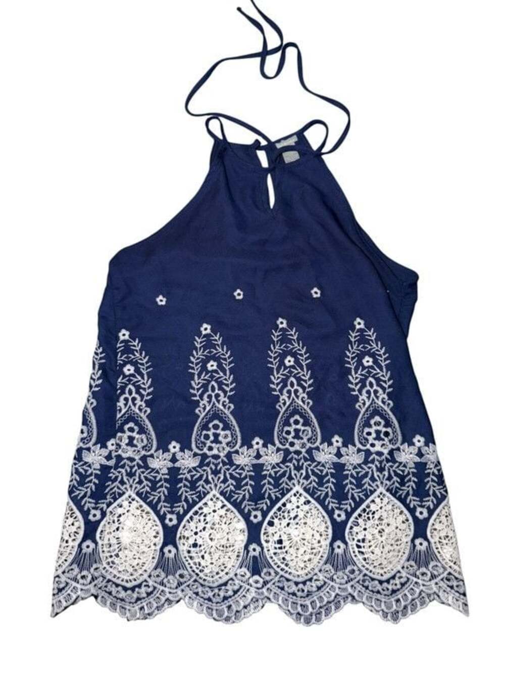 Charlotte Russe Navy Blue Embroidered Halter Tank Top Women’s XS